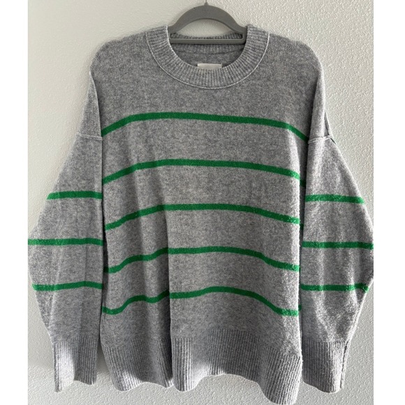 aerie Sweaters - Aerie Unreal Sweater Womens M Gray Green Stripe Pullover Oversized Comfort
